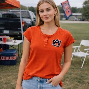 Auburn Tigers Antiguia Orange Henley Tee | College Game Day Shirt | Small | Y2K